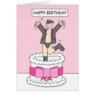 Cartoon Gay Anniversaire homme saute d'un gâteau