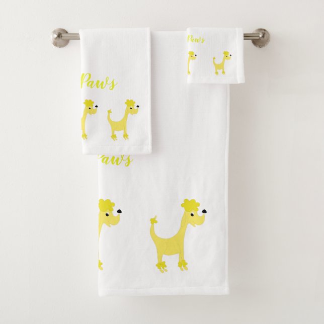 Cartoon Gelbe Poodle Posh Paws Badetuch Set (Insitu)