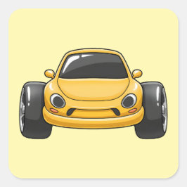 Cartoon Gelbe Toon-Auto Quadratischer Aufkleber
