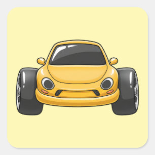 Cartoon Gelbe Toon-Auto Quadratischer Aufkleber