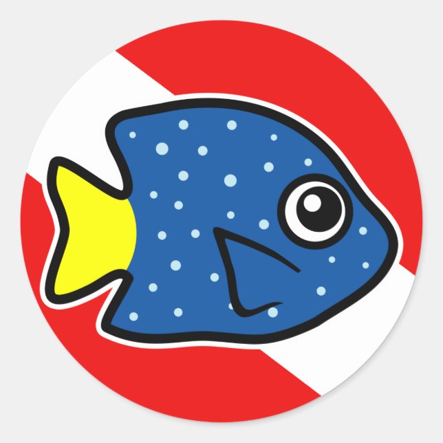 Cartoon-Gelbschwanz-Damselfish-Tauchflagge Runder Aufkleber (Vorderseite)
