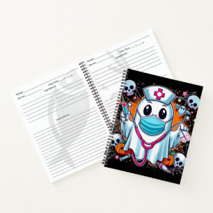Cartoon Ghost Nurse mit Syringes Vibrant Hallowee Notizbuch