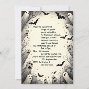 Cartoon Ghosts and bats Halloween Einladung
