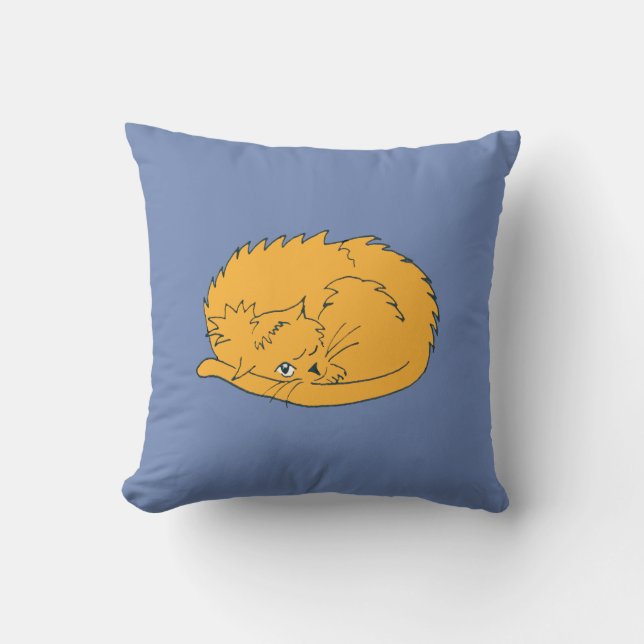 Cartoon Ginger Cat schnurrte auf Kissen (Vorderseite)