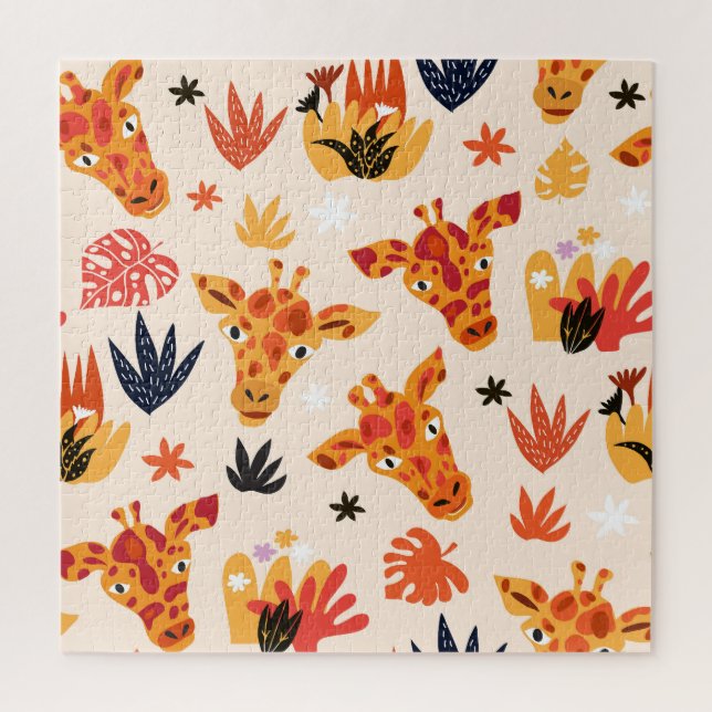 Cartoon Giraffe: BlumenSavanna Muster (Vertikal)