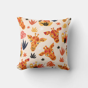Cartoon Giraffe: BlumenSavanna Muster Kissen