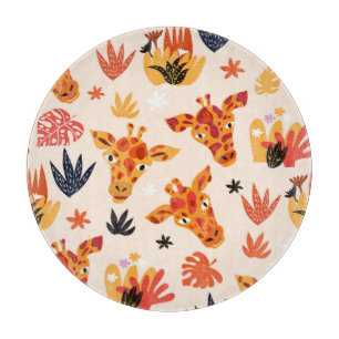 Cartoon Giraffe: BlumenSavanna Muster Schneidebrett