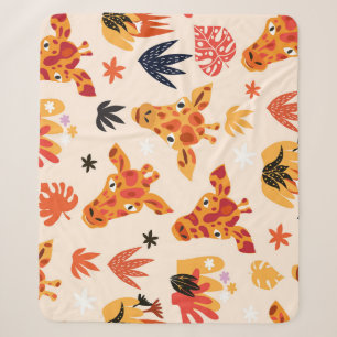Cartoon Giraffe: BlumenSavanna Muster Sherpadecke