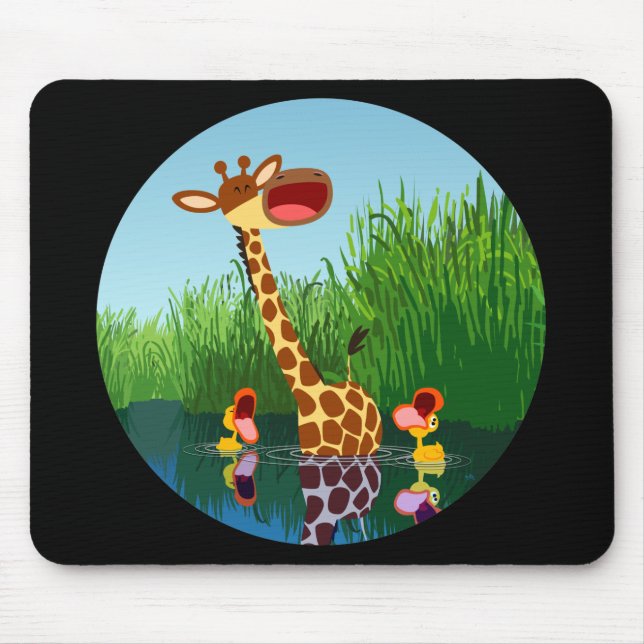 Cartoon Giraffe&Ducks (durch Teleskop) Mousepad (Vorne)