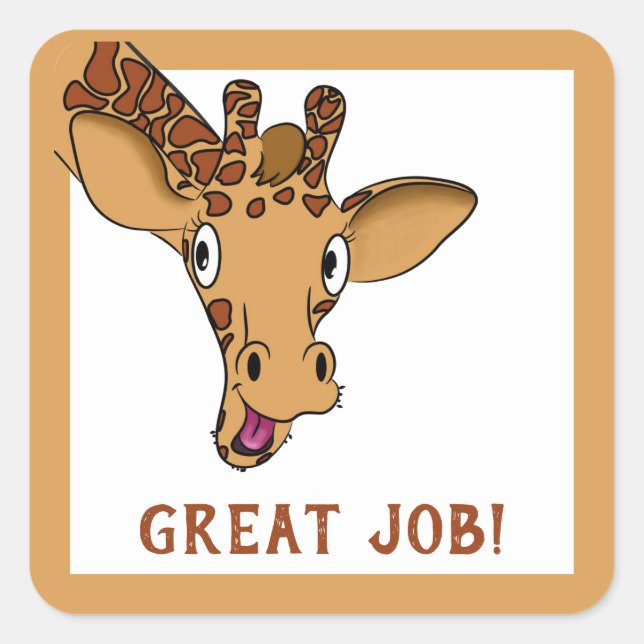Cartoon Giraffe Förderung Quadratischer Aufkleber (Vorderseite)
