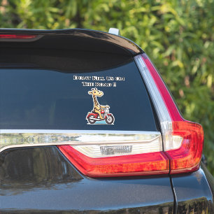Cartoon Giraffe Reiten eines Motorrades, Aufkleber