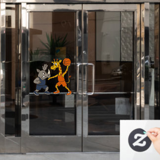 Cartoon giraffe & rhino playing basketball fensteraufkleber