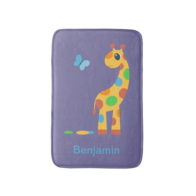 Cartoon Giraffe und Schmetterling Badematte (Vorderseite Vertikal)
