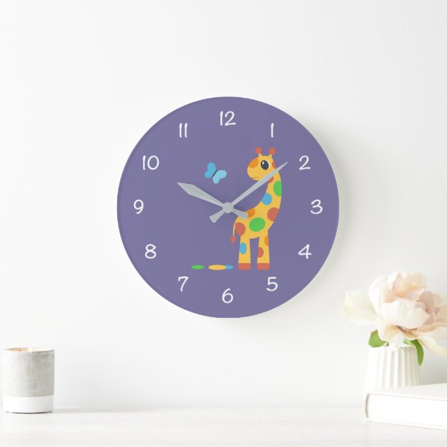 Cartoon Giraffe und Schmetterling Große Wanduhr (Zuhause)