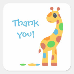 Cartoon Giraffe Vielen Dank Quadratischer Aufkleber
