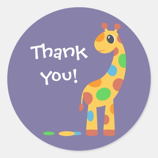 Cartoon Giraffe Vielen Dank Runder Aufkleber (Vorderseite)