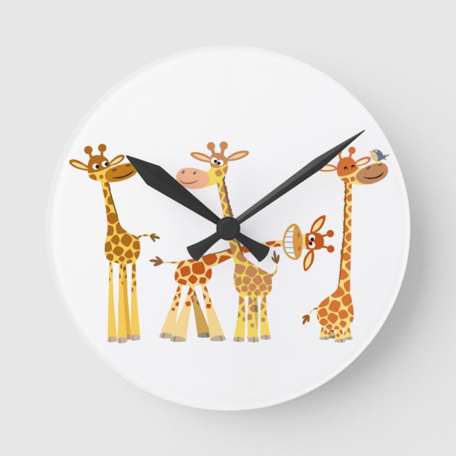 Cartoon Giraffen: Die Herdenwall-Uhr Runde Wanduhr (Vorderseite)