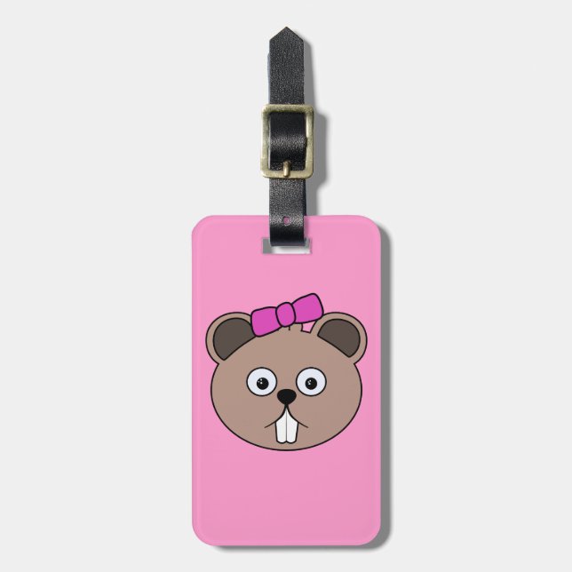 Cartoon Girl Beaver Face Gepäckmarke Gepäckanhänger (Vorderseite vertikal)