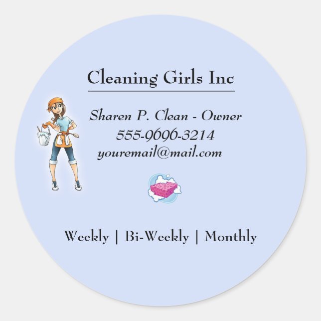 Cartoon Girl Clearing Business Runder Aufkleber (Vorderseite)