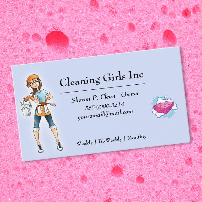 Cartoon Girl House Cleaning Service Visitenkarte (Von Creator hochgeladen)