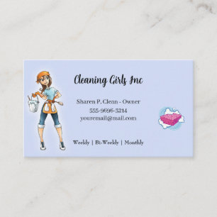 Cartoon Girl House Reinigungsservice Business Card Visitenkarte