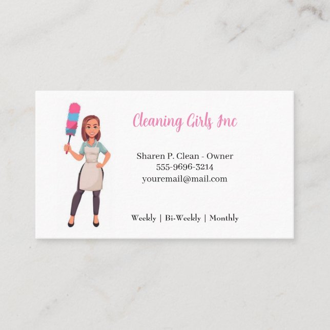 Cartoon Girl House Reinigungsservice Business Card Visitenkarte (Vorderseite)
