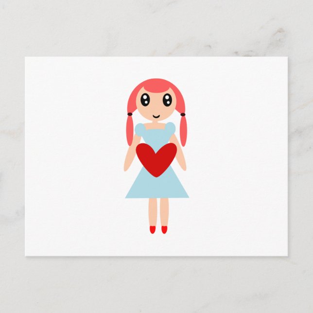 Cartoon Girl mit Herz Postkarte (Vorderseite)