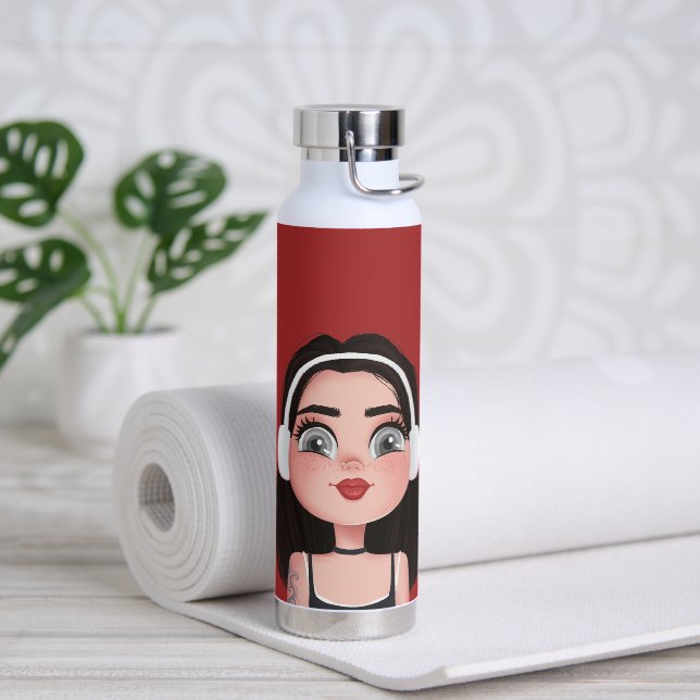 Cartoon Girl mit Kopfhörern Trinkflasche (Yoga)