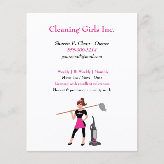 Cartoon Girl mit Mopp House Reinigungsservice Flyer (Vorne)
