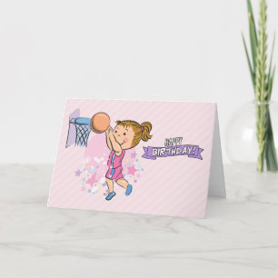 Cartoon Girl Playing Basketball Birthday Card Karte