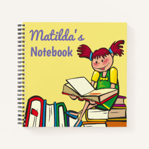 Cartoon Girl Reading Books Personalisiert Notizbuch