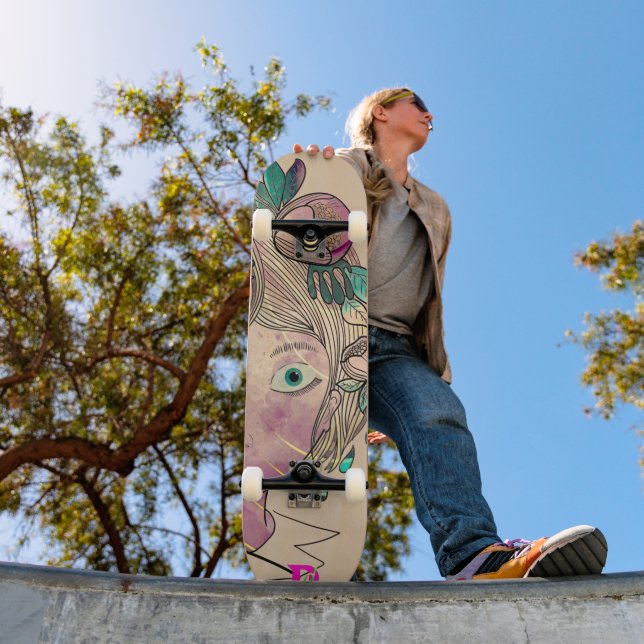 Cartoon Girls Face D Brand Skateboard (Außenbereich 1)