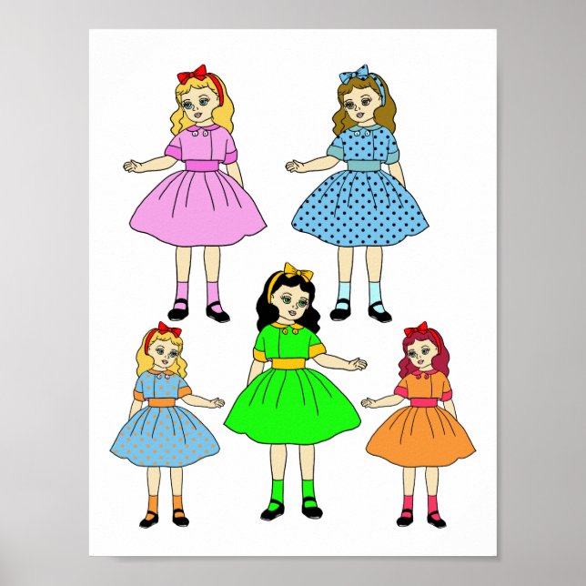 Cartoon Girls Paper Puppen Kunstkollektion Blatt Poster (Vorne)