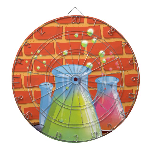 Cartoon Glass Science Ausrüstung auf einer Bank Dartscheibe (vorne)