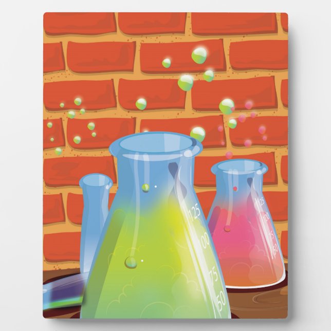 Cartoon Glass Science Ausrüstung auf einer Bank Fotoplatte (Vorderseite)