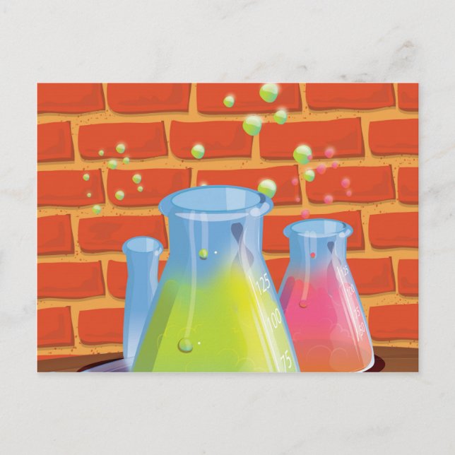 Cartoon Glass Science Ausrüstung auf einer Bank Postkarte (Vorderseite)