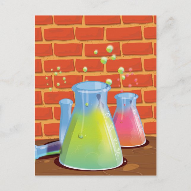 Cartoon Glass Science Ausrüstung auf einer Bank Postkarte (Vorderseite)