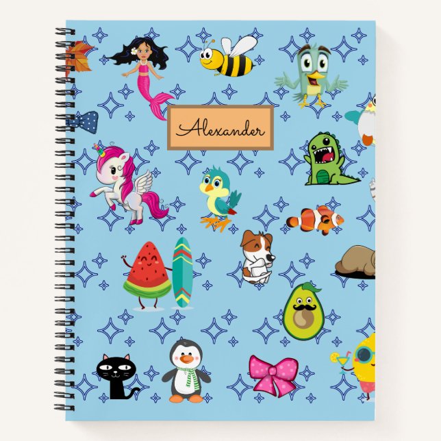 Cartoon Glitzern niedliche blaue Kinder Cartoon Notizbuch (Vorderseite)