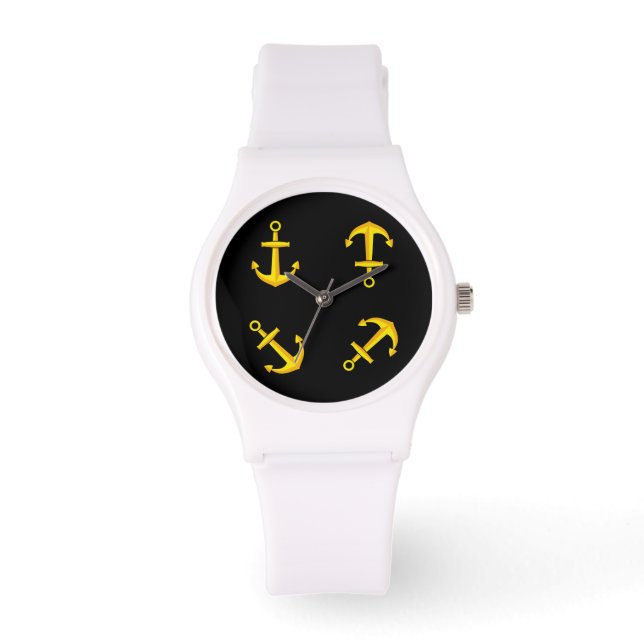 Cartoon Golden Boat Anchor Set Armbanduhr (Vorderseite)