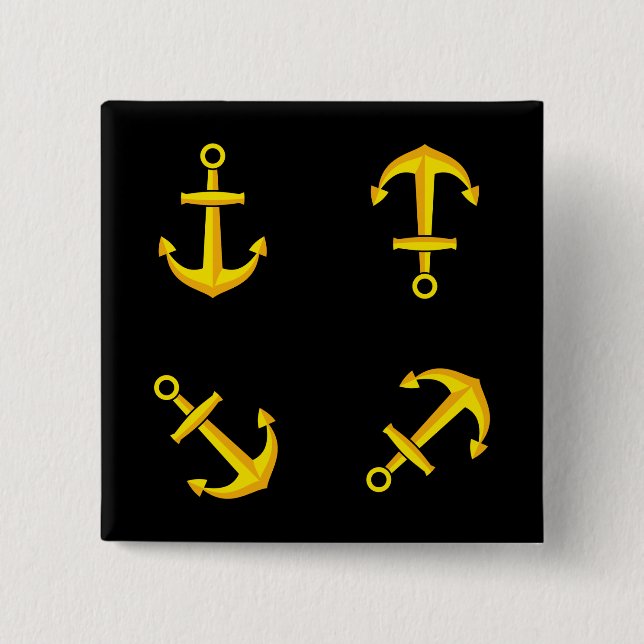 Cartoon Golden Boat Anchor Set Button (Vorderseite)