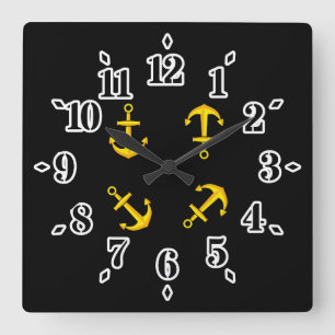 Cartoon Golden Boat Anchor Set Quadratische Wanduhr