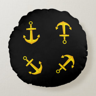 Cartoon Golden Boat Anchor Set Rundes Kissen