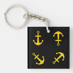 Cartoon Golden Boat Anchor Set Schlüsselanhänger