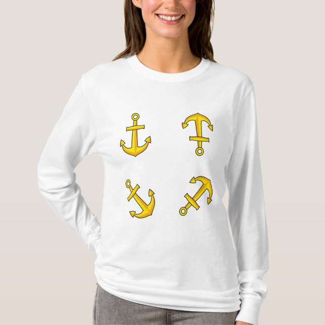 Cartoon Golden Boat Anchor Set T-Shirt (Vorderseite)