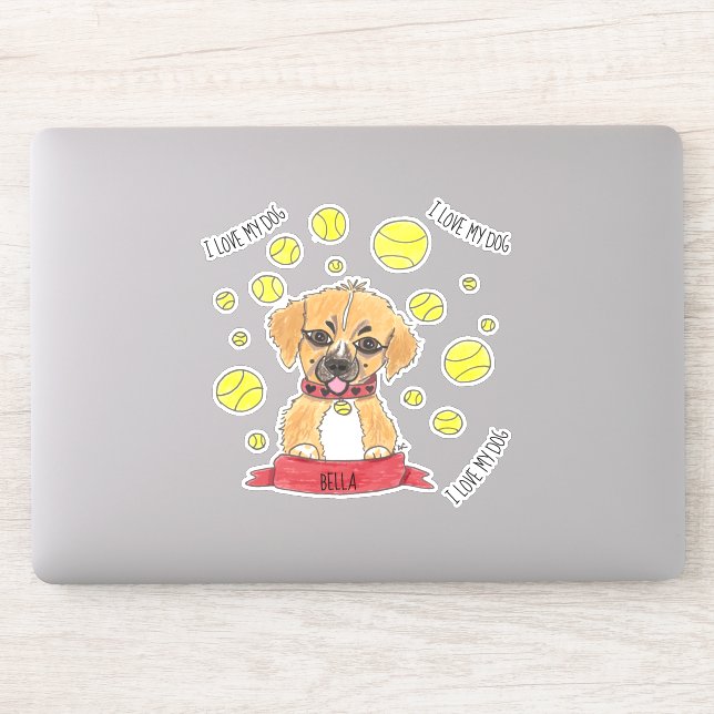 Cartoon Golden Shepherd and Tennis Balls Aufkleber (Computer)