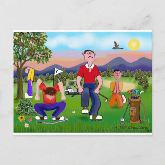 Cartoon Golfers - Für die Liebe des Golfsports Postkarte (Vorderseite)