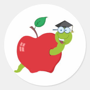 Cartoon-graduierter Wurm in Apple Runder Aufkleber