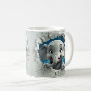 Cartoon Gray Elephant bricht durch hellgrau Kaffeetasse