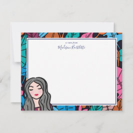 Cartoon Gray Hair Lady Personal Mitteilungskarte