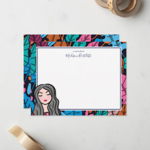 Cartoon Gray Hair Lady Personal Mitteilungskarte